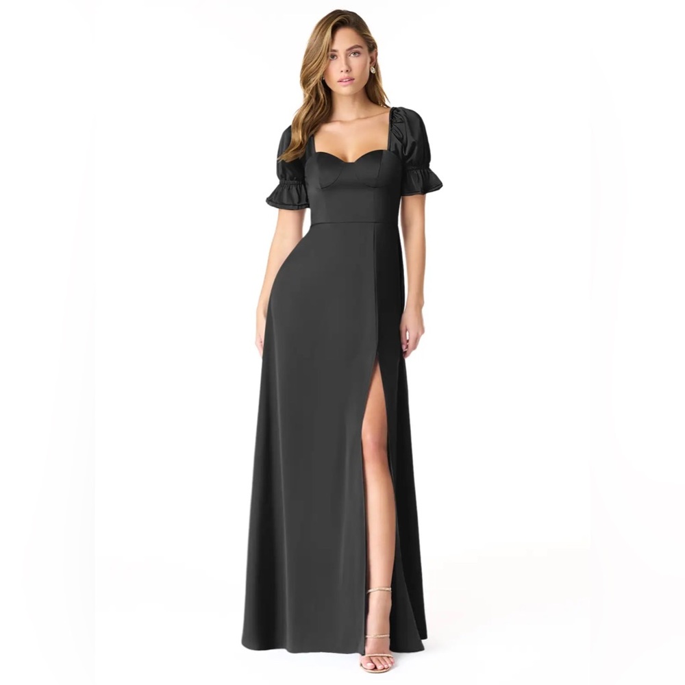 Black Azazie Harlie Stretch Satin Bridesmaid Dress